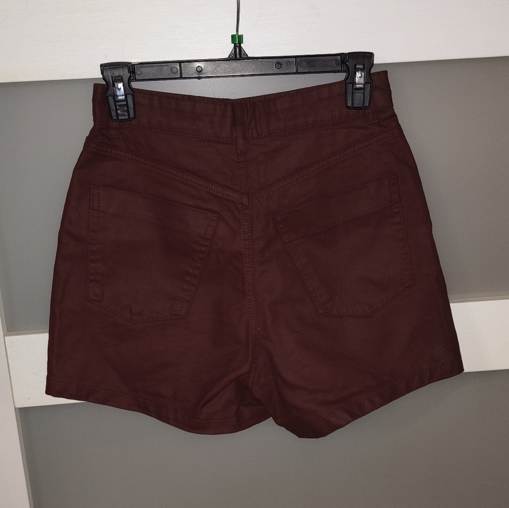 Zara High Waist Burgundy Shorts - Picture 2 of 4